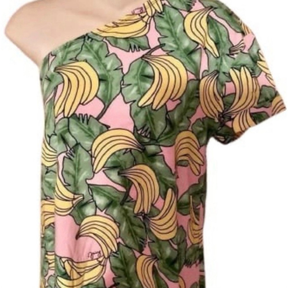 Juicy Couture Women's Graphic Top Large NWT Pink Banana Print One Shoulder Y2K